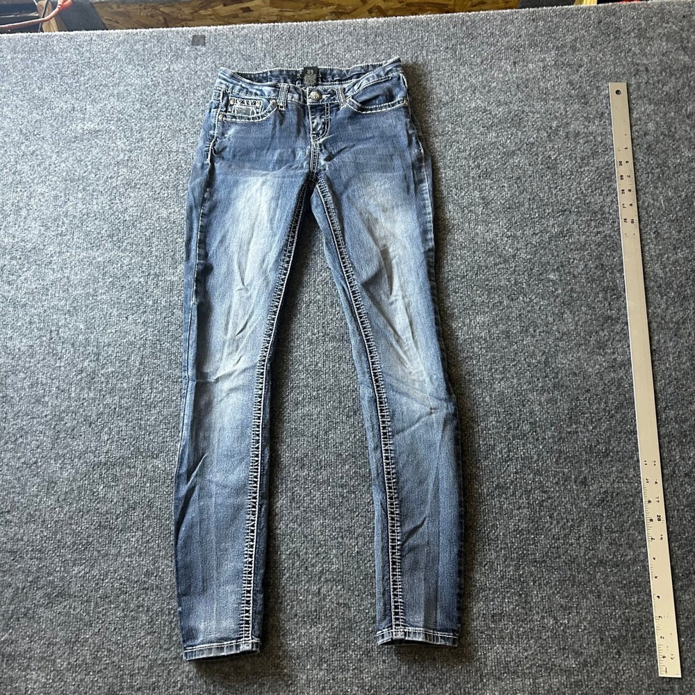 ZCO Jeans Denim Womens Size 3 Blue Skinny Embellished Pocket Thick Stitch
